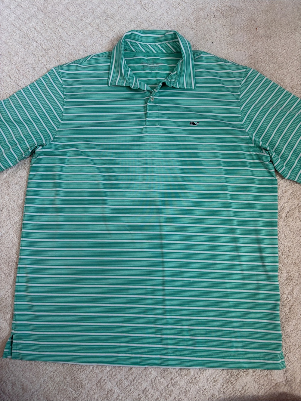 Vineyard Vines Teal and White Striped Polo